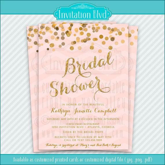 Hochzeit - Bridal Shower Invitation, Blush and Gold, Mint and Gold, Ivory and Gold Bridal Shower Invitation, Gold Glitter Bridal Shower Invitation