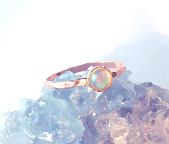 زفاف - Rose Gold Opal Ring Stacking Set, Rose Gold Opal Rings, Natural Opal ring, Ethiopian Opal rings, October birthstone ring, Bridesmaid gift