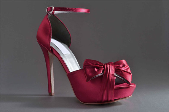 Hochzeit - Wedding Shoes - 4" Heel Bridal Shoes - Peep Toe Heels- Apple Red , Custom Color Shoes