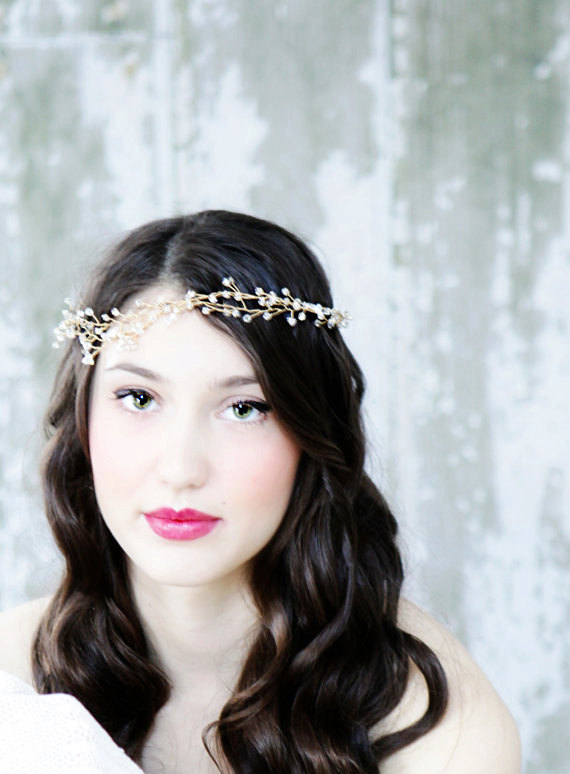 Mariage - Ethereal Gold Crystal Wedding Accessory Hair Vine