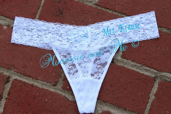Свадьба - Monogram Bridal Lace Panties - Personalized Bridal Lace Thong- Bridal Lingerie-Customized Bridal Panties- Honeymoon- Bridal Thong
