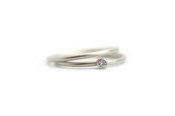 زفاف - 14k white gold or silver recycled eco friendly diamond stacking rings, simple modern engagement ring set, diamond alternative, gift for her