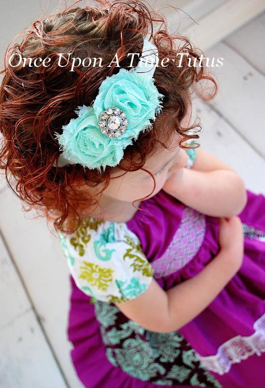 Mariage - Mint Shabby Flower Headband - Spring Shade Photo Prop - Newborn Baby Hairbow - Little Girls Hair Bow - Summer Easter Wedding Color