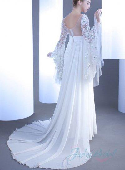 زفاف - JOL276 sexy vintage sheer back empire trumpet sleeves chiffon wedding dress