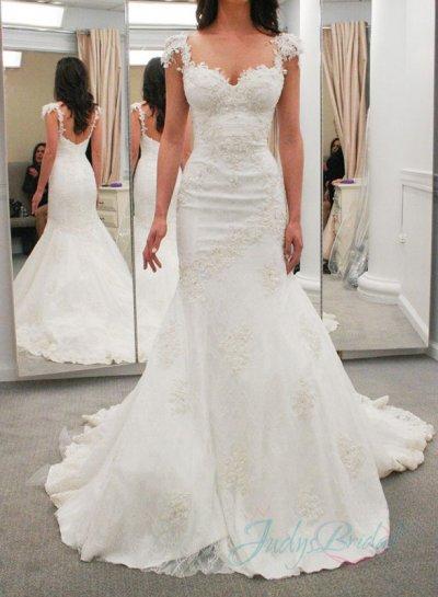 Mariage - JOL274 sexy lace cap sleeves low back mermaid wedding dresses