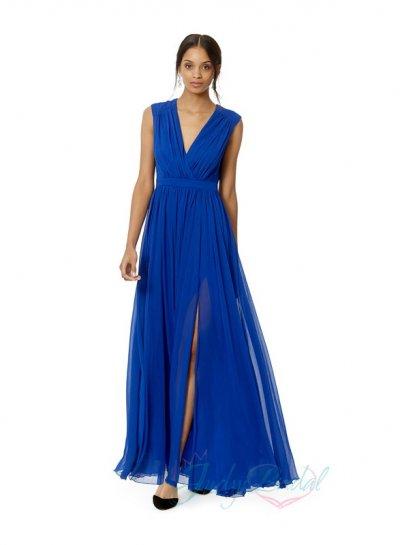 Свадьба - Deep v neck royal blue slit chiffon prom dresses