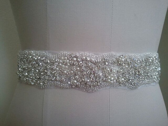 زفاف - SALE -Wedding Belt, Bridal Belt, Sash Belt, Crystal Rhinestones & Pearls - Style B29991C