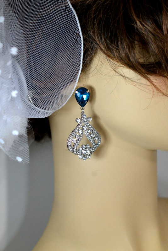 Wedding - Navy blue,sapphire blue Wedding Jewelry Bridesmaid Gift Bridesmaid Jewelry Bridal Jewelry tear drop blue chandelier Earrings bridesmaid gift