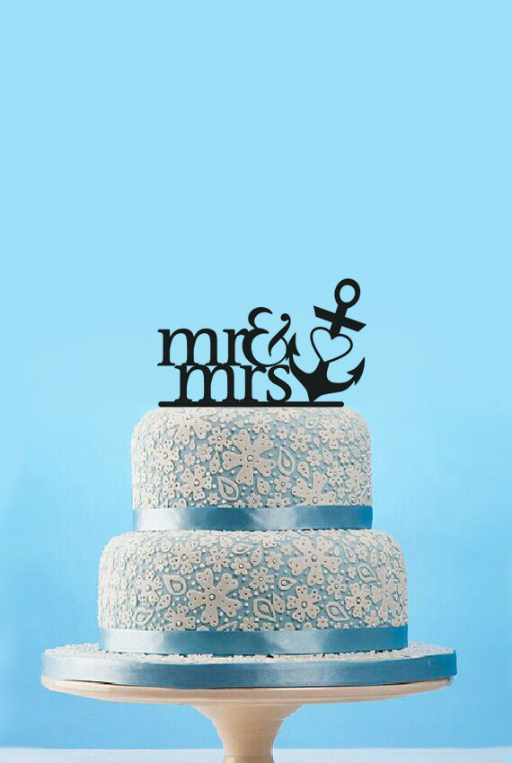 Свадьба - Custom Wedding Cake Topper Mr and Mrs Cake Topper Anchor Cake Topper with Heart Personalized Cake Topper Wedding gift Designsgift-11226