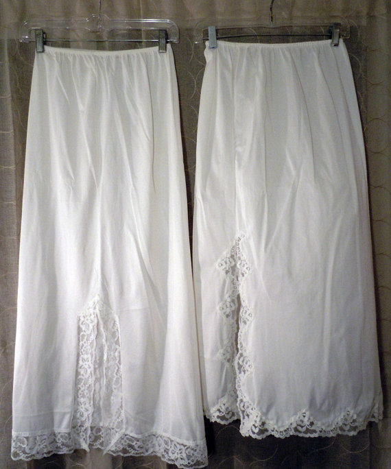 Hochzeit - White Long Lace Slit Vintage Half Slip - For Long Dresses