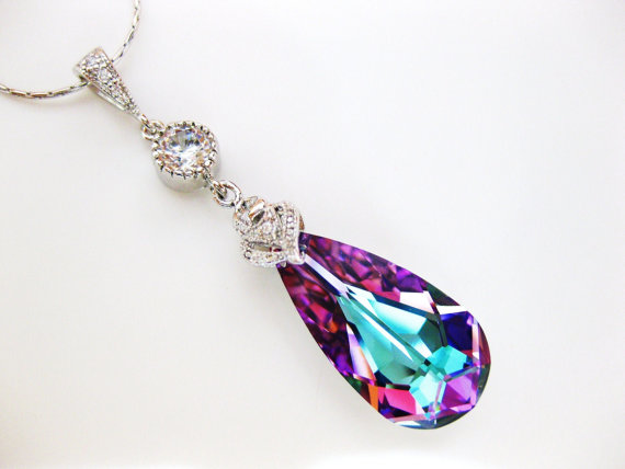 زفاف - Vitrail Light Swarovski Crystal Teardrop Necklace Purple Necklace Purple Pink Bridesmaid Gift Wedding Jewerly Bridal Jewelry (N025)
