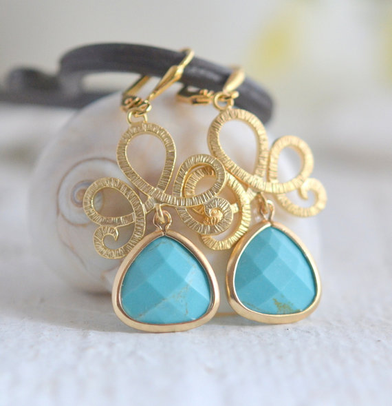 Hochzeit - Turquoise Jewelry. Turquoise Stone Drop Earrings. Dangle Earrings. Bridesmaids Earrings. Jewelry Gift.  Turquoise Drop Earrings. Gift.
