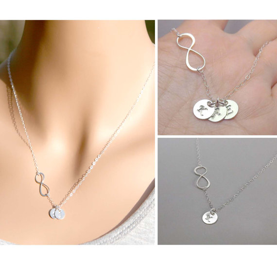 زفاف - Special - Infinity Strand Initial Necklace, Personalized initial necklace, sterling silver Monogram Charm, Wedding, Mother's Day gifts