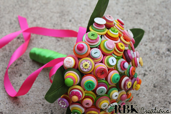 Wedding - 60 Stem Bright and Colorful Button Bouquet