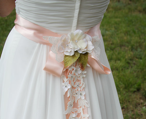 Mariage - Bridal Sash-Wedding Sash With Crystal Lace Cascade, Side Or Back Positioning, Wedding Dress Sash, Bridal Belt, Color Choices