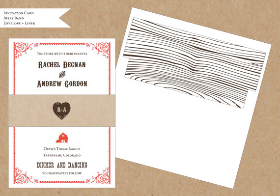 Hochzeit - Western Mountain Barn Wedding Invitation - Collection options available