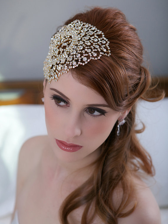 Hochzeit - Gold Crystal Bridal Headpiece, Art Deco Crystal beaded head piece, Rose Gold Crystal Hair Piece Hair Comb, Crystal Wedding Hair Accessories