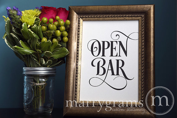 زفاف - Wedding Drinks - Open Bar Sign - Hosted Bar Sign - Wedding Table Reception Seating Signage - Drinks, Alcohol Sign - Matching Numbers - SS06