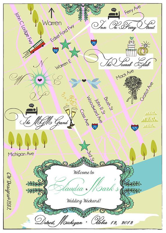 Hochzeit - As Seen On Style Me Pretty - Detroit, MI Wedding Map
