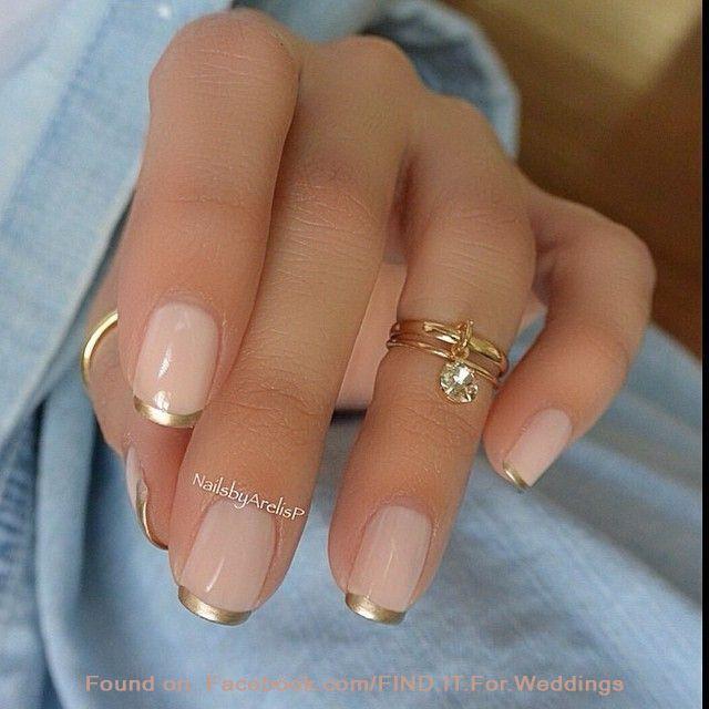 Hochzeit - Pink And Gold French Manicure Design