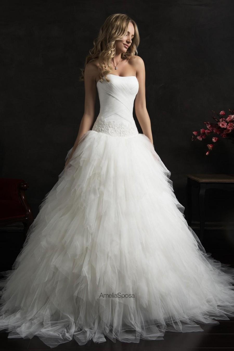 Свадьба - Newest Amelia Sposa Strapless Wedding Dresses 2015 Tulle Pleated Tiers Lace Up Back Sleeveless White Court Train Bridal Ball Gowns Custom Online with $141.52/Piece on Hjklp88's Store 