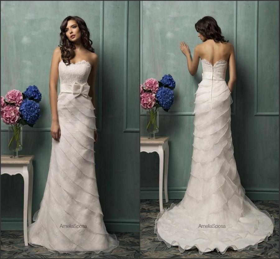 Mariage - Best Selling Amelia Sposa Wedding Dresses With Sash Strapless Train Custom Organza Sheath 2015 Spring Tiers Bridal Ball Gowns Robe De Mariée Online with $118.53/Piece on Hjklp88's Store 