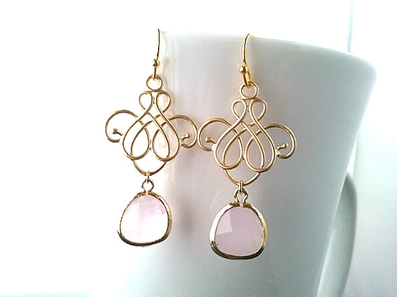 Mariage - Blush Pink Chandelier earrings, Wedding Earrings, Bridal Jewelry, Birthstone, Drop,Dangle,bridesmaid gifts,Pink Earrings, Gift for Her, GIFT