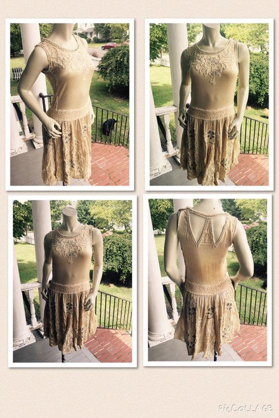 Hochzeit - Rare antique flapper 1920s wedding dress, heavily beaded!!! Hand blown glass with sterlining silver .  Swing with hesd piece