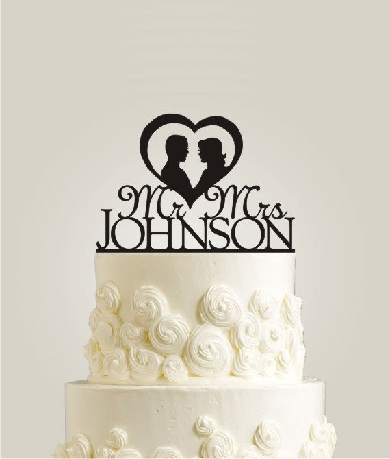 Wedding - Custom Wedding Cake Topper - Personalized Monogram Cake Topper - Mr and Mrs - Cake Decor - Bride and Groom, Acrylic Cake Topper