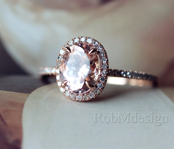 Hochzeit - Gifts! 14k Rose Gold Engagement Ring With Classic Oval Cut 7*9mm Morganite Pave Diamond Wedding Ring Gemstone Ring Morganite Engagement Ring