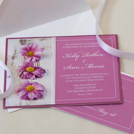 Hochzeit - Pink Daisy Wedding Invitation, Pink Wedding, Gerber Daisy Wedding, DEPOSIT