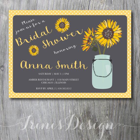 Свадьба - Polka Dots Sunflower Mason Jar Invitation Fall Autumn Country Bridal Shower Rustic Wood Wedding backyard 