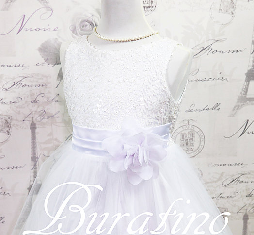 Mariage - Flower Girl  Dress, White sequin Flower Girl Dress,Girls First Communion Dress, Toddler Dress (ets0155wt)