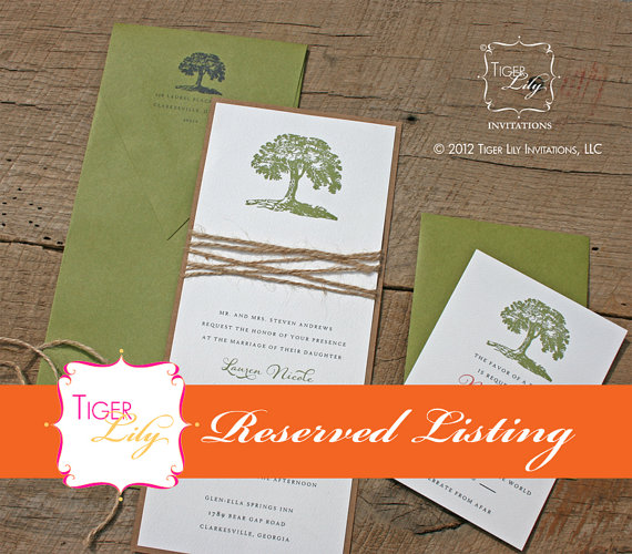 Hochzeit - Reserved Listing for Deposit for the Rustic Tree Twine Wedding Invitation Set for Kate G.