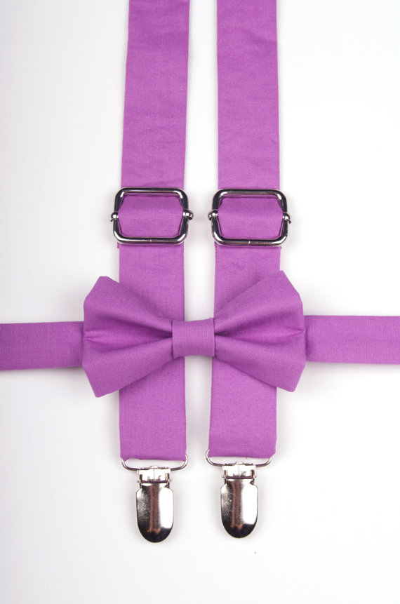 زفاف - Purple - Radiant Orchid Bow Tie & Suspenders Set  - Baby Toddler Child Boys -Wedding
