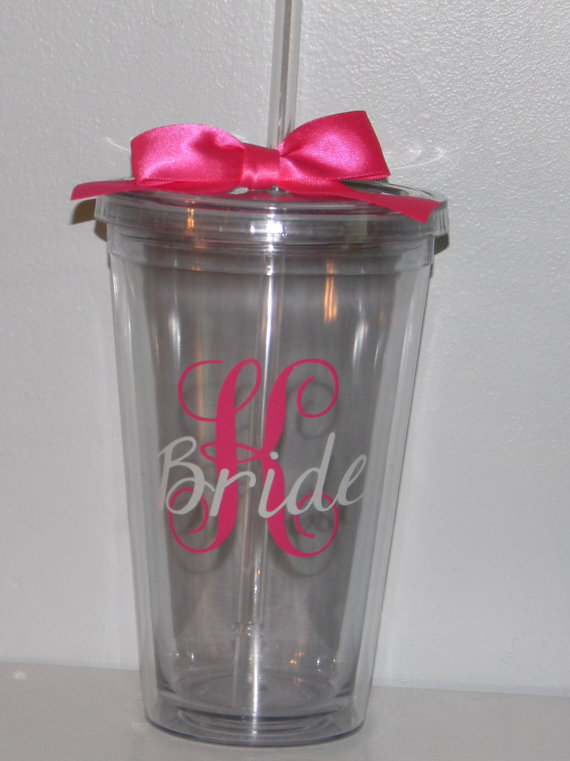 زفاف - 6-  Bridesmaids Gift  Monogram  tumbler 16oz BPA free- Custom You Choose Colors