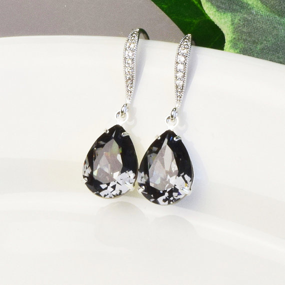 زفاف - Charcoal Gray Earrings - Silver Gray Bridesmaid Earrings - Swarovski Teardrop Earrings - Wedding Jewelry - Bridesmaid Jewelry