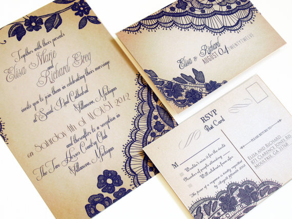 Hochzeit - Elegant Lace Wedding invitations - Our signature Bellevue printed