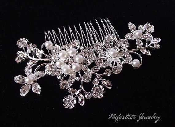Wedding - Bridal hair comb, pearl wedding hair comb, bridal wedding hair accessories, pearl hair comb, side tiara, wedding hair piece
