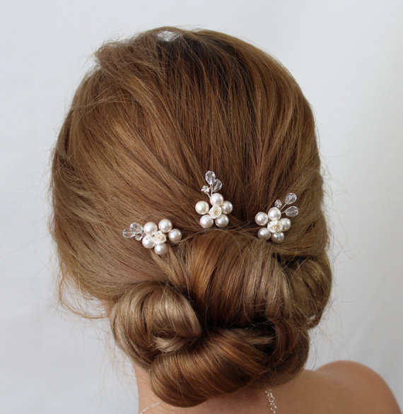 زفاف - Bridal Flower Hair Pin, JASMINE Hair Pins, Wedding Hair Accessories, Bridal Head Piece, Pearl amd Flower  hair Pin, Pearl Wedding Hair Pin