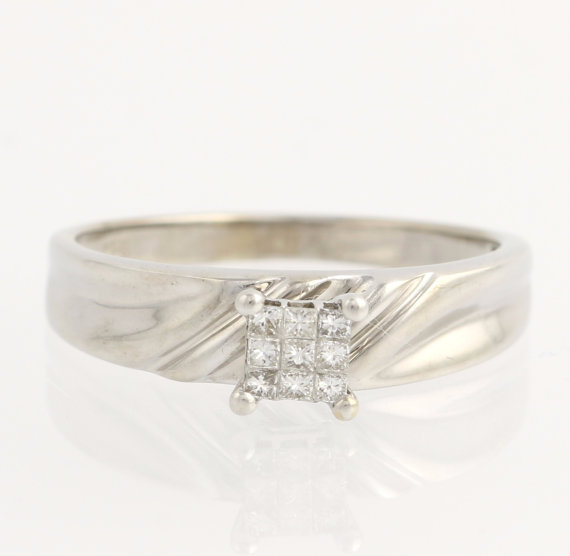 زفاف - Illusion Solitaire Diamond Engagement Ring - 14k White Gold Genuine .25ctw L951