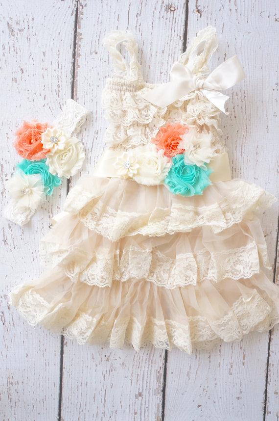 Hochzeit - Flower Girl Dress - Lace Flower girl dress -Baby Lace Dress -Mint Flower girl dress - Country Flower Girl -Lace Dress - Rustic -  Bridesmaid