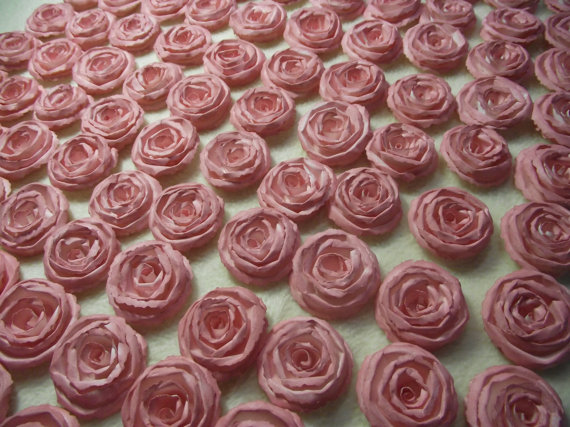 Hochzeit - Wedding Paper Flowers...200 Piece Set of Custom Made Very Pretty Shabby Chic Scrapbook Paper Flower Rolled Roses