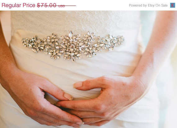زفاف - ON SALE Bridal Sash - Wedding Dress Sash Belt - Crystal Rhinestone Wedding Sash - Ivory Rhinestone Bridal Sash