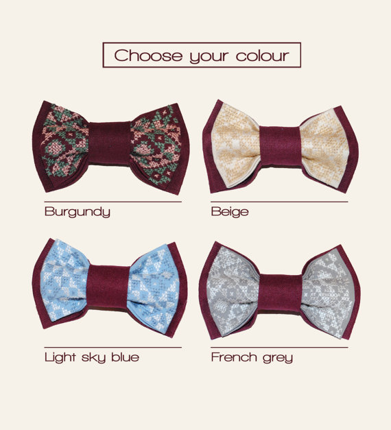 Hochzeit - Choose your colour of marsala bowtie Embroidered light sky blue French grey Beige or Burgundy bow tie Men's bowtie Bowtie man FREE SHIPPING