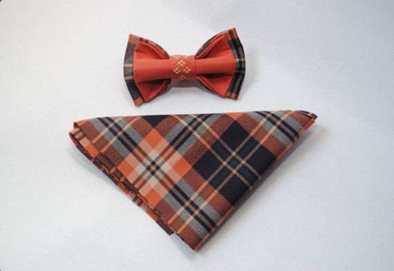 Wedding - Embroidered plaid bow tieBrown pretied bow tie Groomsmen bow ties Men's bowtie Gifts for dad Casual style Gift ideas him her Men's accessory