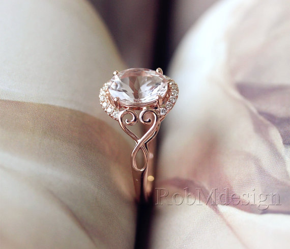 زفاف - New Design Christmas Discount ! 1.65ct Oval Cut 7*9mm Morganite Ring Halo Diamond Ring 14k Rose Gold Wedding Ring Morganite Engagement Ring