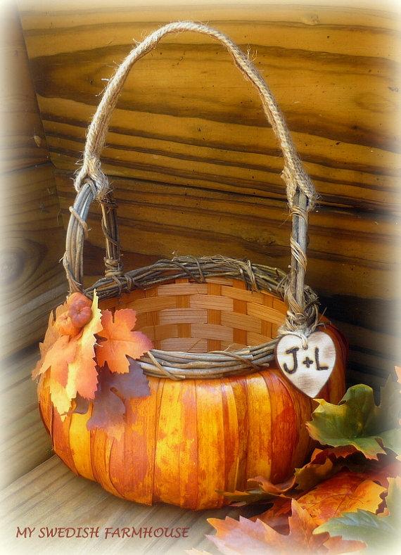 Hochzeit - Pumpkin Flower Girl Basket Rustic Wedding Personalized Custom