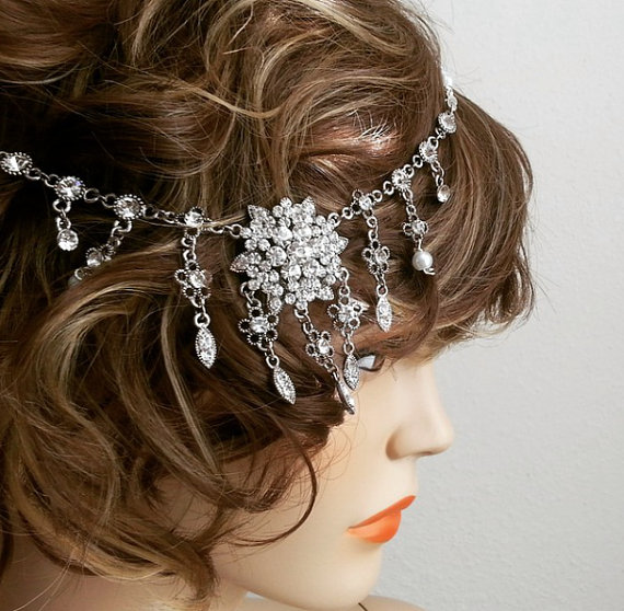 Wedding - Bridal Rhinestone Headpiece, Gatsby Headpiece, Pearl Rhinestone Headpiece, Bridal Rhinestone Headband, Rhinestone Bridal Hairpiece