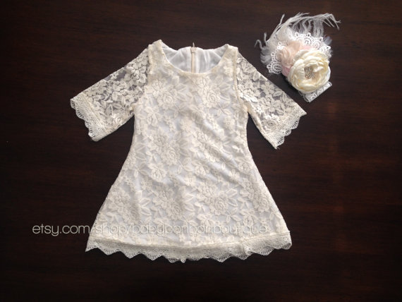 Mariage - flower girl dress, girl dresses, ivory lace dress, white lace dress, cream lace dress, baptism dress